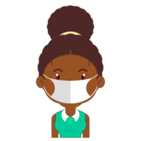 mulher afro usa máscara cirúrgica desenho animado fofo png