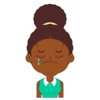 afro femme pleurs visage dessin animé mignonne png