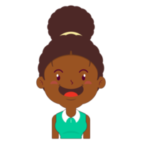 afro donna contento viso cartone animato carino png