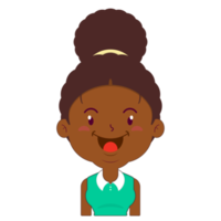 afro donna contento viso cartone animato carino png