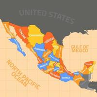 mexico mapa con región fronteras vector