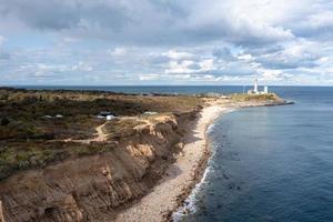 Aerial view of the Montauk Lighthouse and beach in Long Island, New York, USA. photo