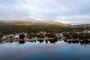 Panoramic view of the bay in Lake George, New York at dawn. photo