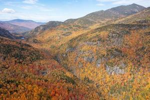 Aerial view of peak fall foliage in Keene, New York in upstate New York. photo