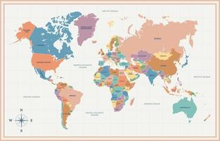 mundo mapa antecedentes con país nombre vector