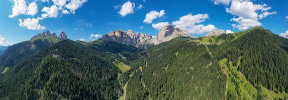 Dolomites, Passo Sella. Beautiful view of Canazei from Passo Sella. Dolomites, Italy. photo