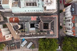 Vienna, Austria - Jul 18, 2021, Aerial rooftop view of streets and buildings in Vienna, Austria. photo