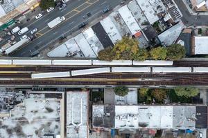 Aerial view along the train tracks of Coney Island in Brooklyn, New York at sunrise. photo