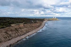 Aerial view of the Montauk Lighthouse and beach in Long Island, New York, USA. photo