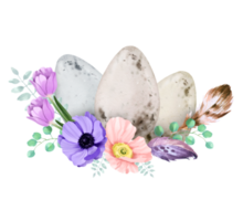 Easter Eggs with spring flower bouquet watercolor png