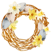 Ostern Eier Kranz Aquarell mit Narzissen Blume png