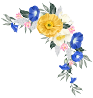 Primavera floral ramalhete aguarela azul e amarelo flor florescendo png