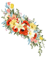 Spring floral bouquet watercolor red and yellow flower blooming png