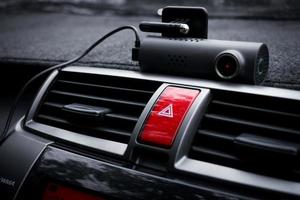coche vídeo cámara guión leva y emergencia ligero botón en coche ,concepto de la seguridad cámara para coche proteccion, tecnología para la seguridad foto