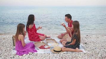 familia haciendo un picnic en la playa video
