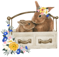 printemps floral aquarelle avec mignonne lapin animal png