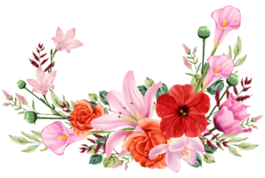 primavera floral ramo de flores acuarela rojo y rosado flor floreciente png