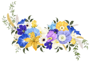 Frühling Blumen- Strauß Aquarell Blau und Gelb Blume Blühen png