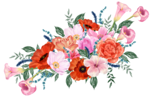 Spring floral bouquet watercolor red and pink flower blooming png