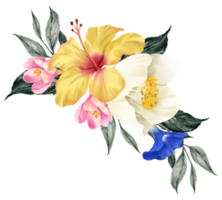 Spring floral bouquet watercolor blue and yellow flower blooming png