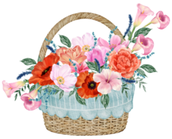 Spring floral watercolor with vintage bucket png