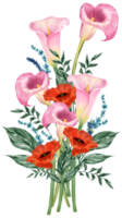 Spring floral bouquet watercolor red and pink flower blooming png