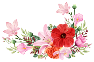 Spring floral bouquet watercolor red and pink flower blooming png