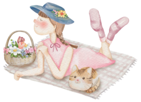 Spring girl cartoon character watercolor png