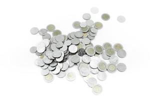 Coins on white background,Donation Investment Fund Financial Support Charity  Dividend Market Growth Home Stock Trust Wealthy Giving Planned Accounting Collection Debt Banking ROI concept photo