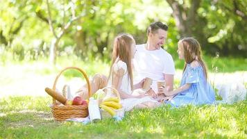 Glücklicher Vater und kleine Töchter entspannen sich am See video