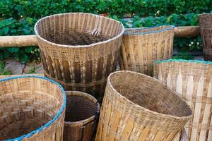 Bamboo basket of hill tribe,Woven bamboo basket bag with rope, tribal handmade photo