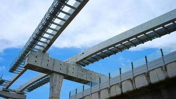 Installation of monorail train on its track elevated over road rapid railway transit system currently under construction photo