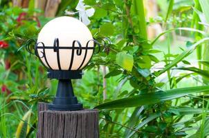 beautiful white round lanterns on the in city green park photo