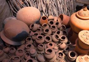 Traditional pottery ,Clay pots of various sizes and heaps,Showcase of handmade ceramic pottery photo