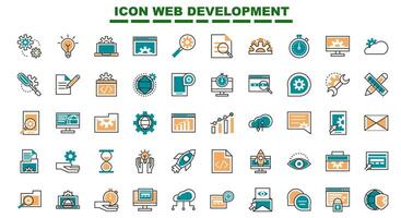 Collection of web development line art icons vector