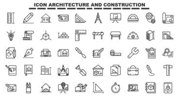 Assorted architecture and construction line icons vector