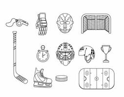Set of hockey equipment and professional uniform icons Free Vector