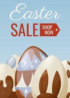 Easter sale. Chicken eggs decorated with chocolate. Vector illustration for the spring holiday. For banner, poster, flyer