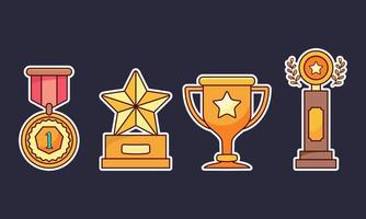 Trophy and winning cup sticker icons coloring vector