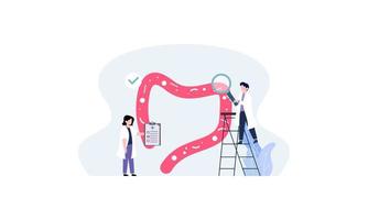 Tiny doctors examining gut flora, health concept illustration vector