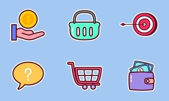 E-commerce sticker icons doodle coloring vector