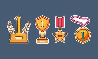 Trophy and winning cup sticker icons coloring vector