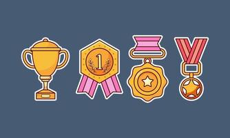 Trophy and winning cup sticker icons coloring vector