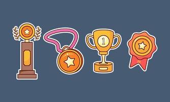 Trophy and winning cup sticker icons coloring vector