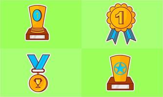 Trophy and winning cup sticker icons coloring vector