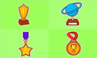 Trophy and winning cup sticker icons coloring vector