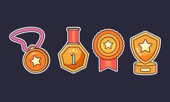 Trophy and winning cup sticker icons coloring vector