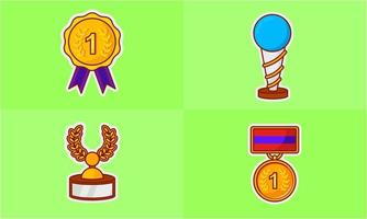 Trophy and winning cup sticker icons coloring vector