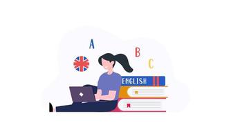 Young teen learns foreign language in online course cartoon vector