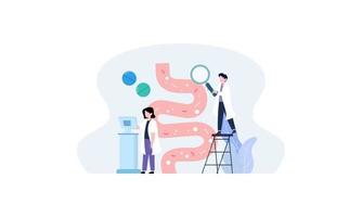 Tiny doctors examining gut flora, health concept illustration vector